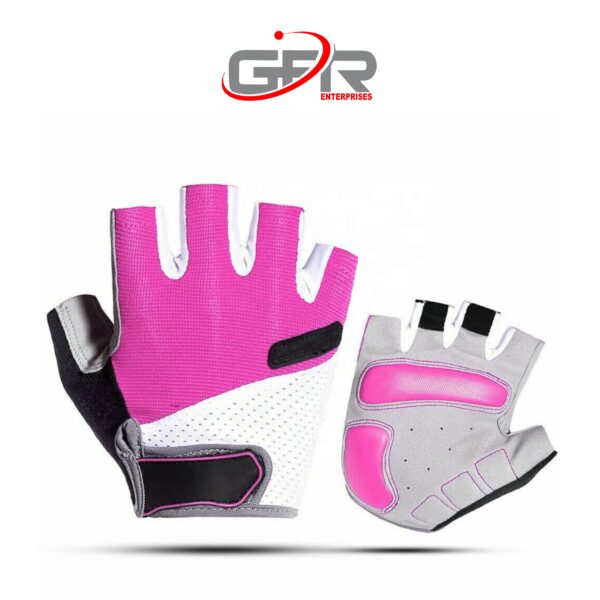 Red/Grey/Pink Half Finger Cycling Gloves - Image 2